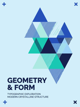 A geometric design featuring a modern crystalline structure with triangles and typographic exploration