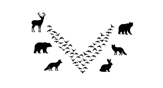 Silhouette of various wild animals.