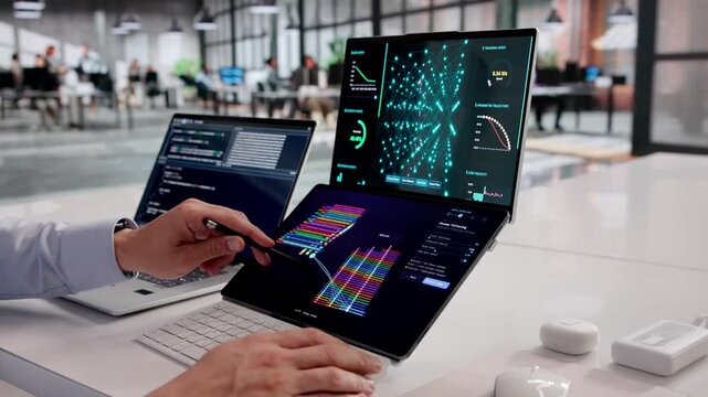 Hispanic Man Engaged In AI Model Training And Big Data Clustering