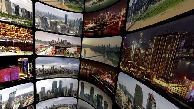 amazing Chongqing cyberpunk city skyline made into a grid sequence