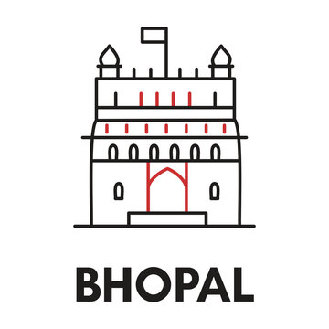 Minimalist temple illustration representing bhopal, blending heritage architecture with modern clean line design aesthetics style.