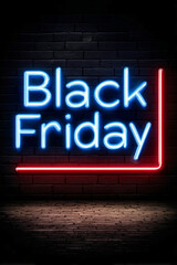 Obraz premium Neon sign displays Black Friday on a black wall. The dark setting enhances the vibrant colors. Perfect for promotions and marketing related to sales