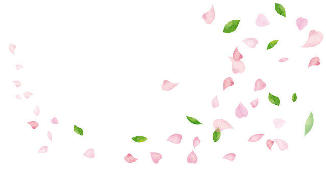 水彩風 花びらと葉っぱが舞う Happy Series:Watercolor style, petals and leaves fluttering about