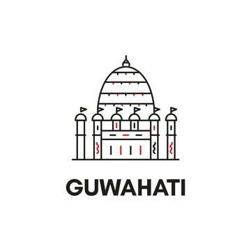 Minimalist temple illustration representing guwahati, blending heritage architecture with modern clean line design aesthetics style.