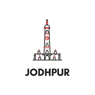 Minimalist temple illustration representing jodhpur, blending heritage architecture with modern clean line design aesthetics style.