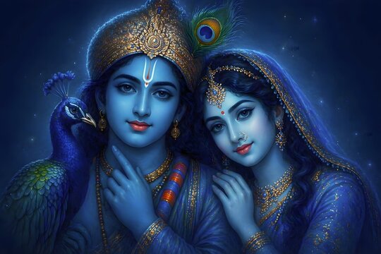 Radha Krishna Divine Love Portrait &ndash; 4K Ultra HD Spiritual Artwork with Dark Background