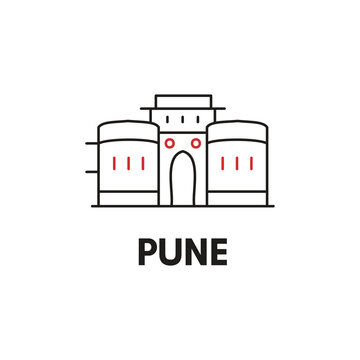 Minimalist temple illustration representing pune, blending heritage architecture with modern clean line design aesthetics style.