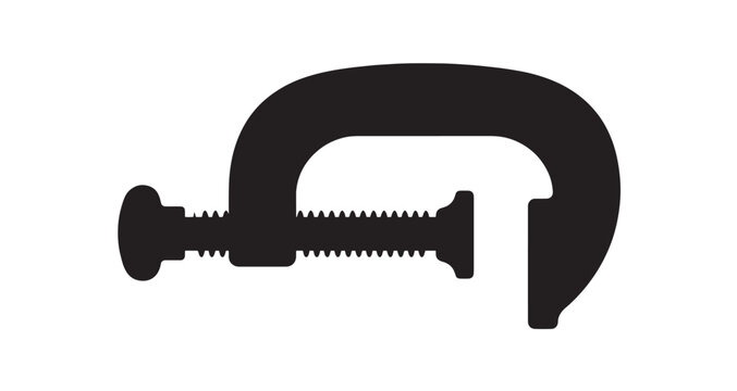 Crescent Clamp Silhouette vector graphic illustration of a black c-clamp tool, a fundamental object used for securely holding materials, presented on a plain white background.