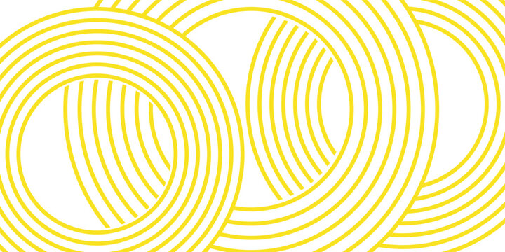 Doodle banner with yellow ramen pattern on white background. Wave abstract pattern. Pasta background, spaghetti abstract geometric pattern.