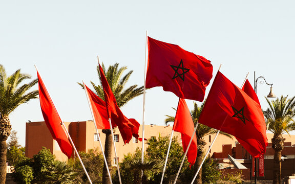 flags of Morocco on the street