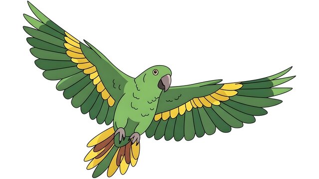 A vibrant green parrot in flight on transparent background