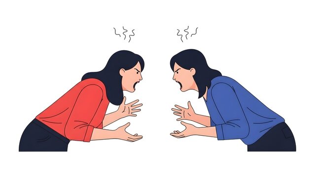 Two angry women arguing with each other on transparent background