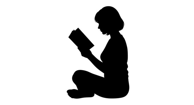 silhouette of woman reading book on white background