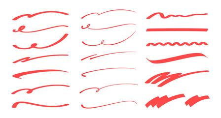 ペンやマーカーで書いたような手書きのアンダーラインセット（赤） © tukinoto