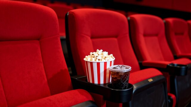 Red Cinema Seats with Popcorn and Drink