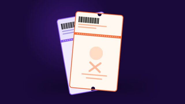 Stylized Vector Illustration of Two Event Tickets with Barcodes for Travel Cinema or Concert Entry Concept