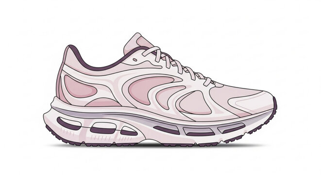 A vector graphic illustration of a pink sneaker with a modern design