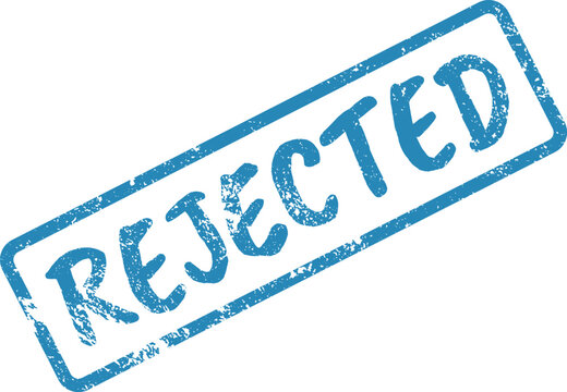 Official blue REJECTED Rubber stamp signifying denial or unacceptance of an item