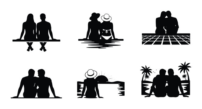 Couple Silhouettes Vector Pack: Romantic Pairs, Beach Scenes, Outdoor Seating, Summer Vibes, Love Icons, Romantic Getaway Illustrations