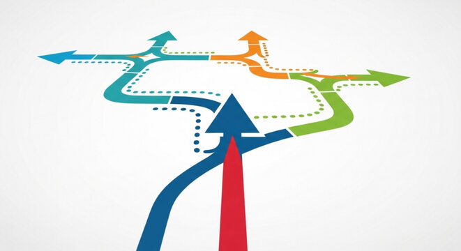 A colorful vector graphic of multiple arrows pointing in different directions, symbolizing choices and opportunities.