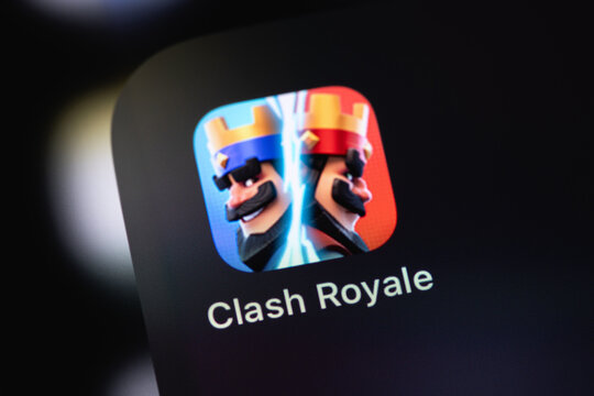 Clash Royale logo icon mobile app closeup on a screen smartphone iPhone. Clash Royale is a fast-paced, real-time multiplayer strategy game developed by Supercell. Batumi, Georgia - March 19, 2026