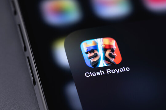 Clash Royale logo icon mobile app on a screen smartphone iPhone closeup. Clash Royale is a fast-paced, real-time multiplayer strategy game developed by Supercell. Batumi, Georgia - March 19, 2026