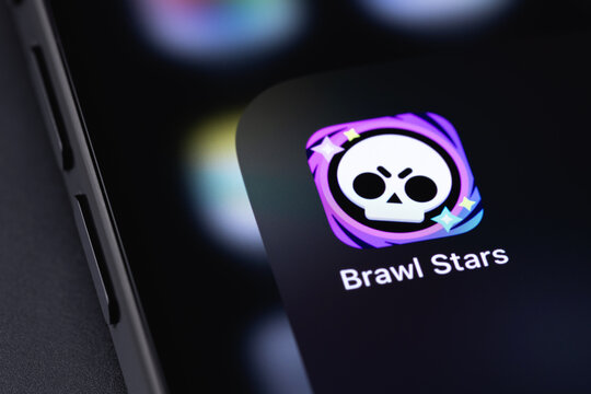 Brawl Stars logo mobile icon app on a screen smartphone iPhone closeup. Brawl Stars is a popular mobile MOBA and hero shooter game from Supercell. Batumi, Georgia - March 19, 2026