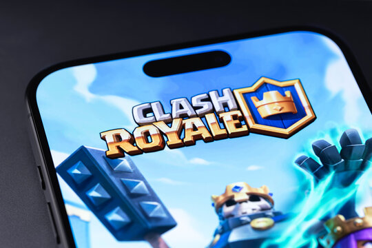 Clash Royale logo mobile app on a screen smartphone iPhone. Clash Royale is a fast-paced, real-time multiplayer strategy game developed by Supercell. Batumi, Georgia - March 19, 2026