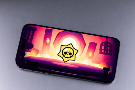 Brawl Stars logo mobile app on a screen smartphone iPhone. Brawl Stars is a popular mobile MOBA and hero shooter game from Supercell. Batumi, Georgia - March 19, 2026