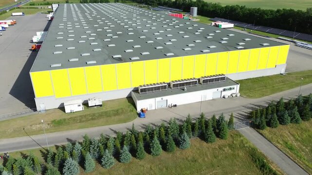 Industrial air conditioning units on modern building roof