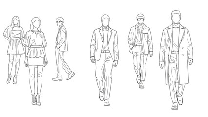 People walking in a line created with 2D AutoCAD illustrations © Stock Image Paradise