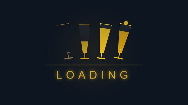 Creative progress bar showing glasses filling with golden liquid and text loading for bar promos