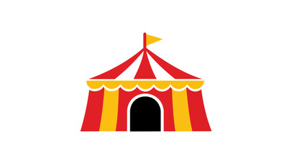 Red and yellow striped circus tent vector icon illustration. A modern flat design of a big top carnival tent with a flag on top, isolated on white. Perfect for fair, festival, and show themes. © MDRAISULISIAM