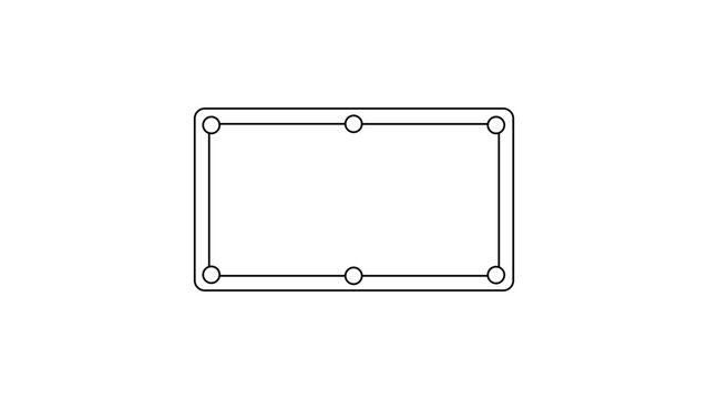 Minimalist Pool Table Vector Icon with Editable Stroke. Top-down view of a rectangular billiards table with six pockets. Clean black line art illustration on white background for sports design.