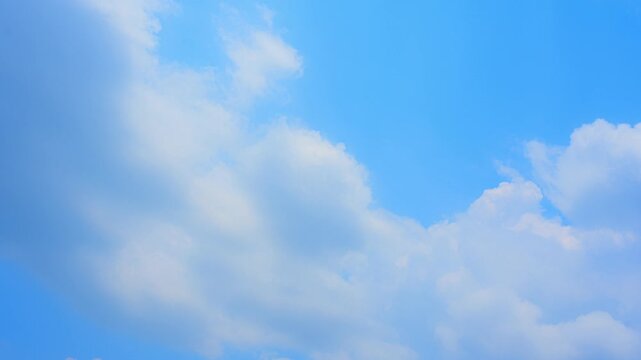 A blue sky timelapse video footage with soft white clouds drifting slowly, capturing a calm atmosphere, clean air, and natural climate balance, perfect for themes of peace, sustainability. 4k.
