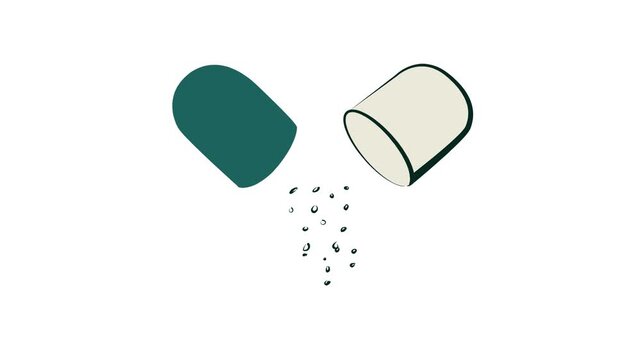 An open pill capsule spilling its contents, representing medicine, health, and recovery