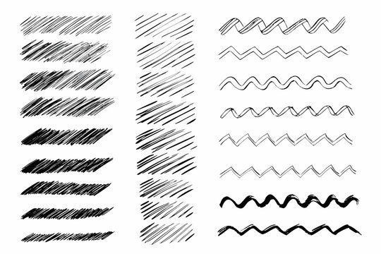 Collection of hand drawn lines and scribbles in varying patterns