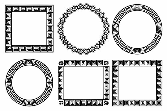 Collection of black and white greek key pattern frames and borders