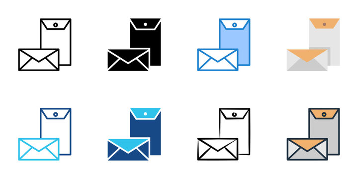 Envelope design icons set multiple style collection. Editable stroke 
