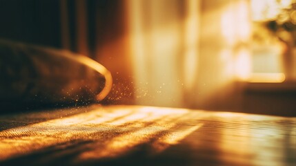 Obraz premium Atmospheric sunlight rays and dust over desk in cozy room