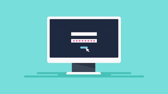 Secure computer access to a digital device with 2-step authentication verification code. Secure password entry displayed on screen and mobile for cybersecurity concepts. 2d animation. 