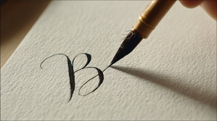 Fototapeta premium Handwritten B Calligraphy Monogram: Minimal Signature Emblem on Textured Paper