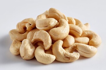 Fototapeta premium Heap of raw cashew nuts on a pristine white background