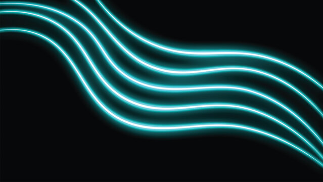 Abstract Blue Neon Glowing Waves Background with Electric Light Streaks on Dark Backdrop