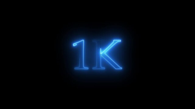 Glowing neon line 1k Ultra HD icon isolated on black background.media, celebration social banner vector, 1k template, like, 1k follower 4k video