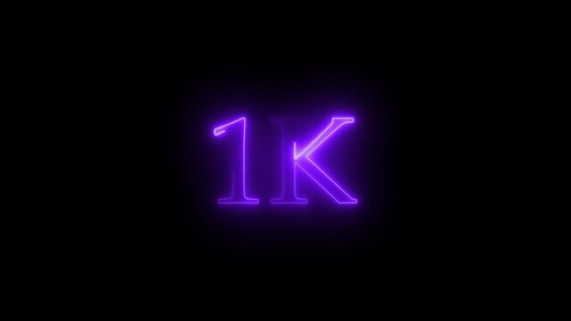 Glowing neon line 1k Ultra HD icon isolated on black background.media, celebration social banner vector, 1k template, like, 1k follower 4k video