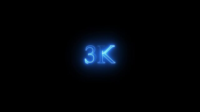 A dynamic motion, and glowing neon number 3k animation .Glowing neon line 3k Ultra HD icon isolated on black background. neon flowers and flowing growth concept
