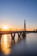Fototapeta premium Kruunuvuorensilta bridge at sunset, the longest bridge in Finland, Helsinki