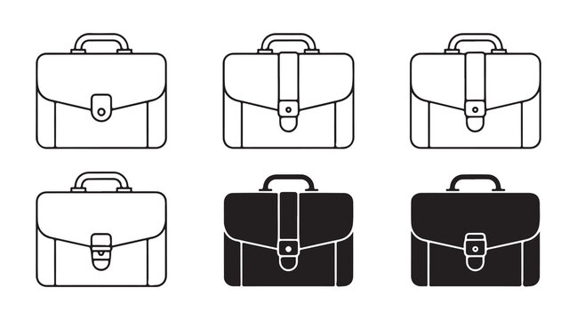 Business briefcase icons set isolated on white background, simple outline and filled vector graphics.