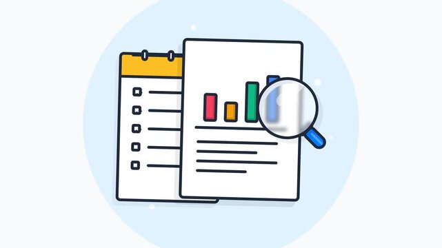 Business Data Analysis Illustration with Bar Chart Financial Report and Checklist for Corporate Marketing Audit
